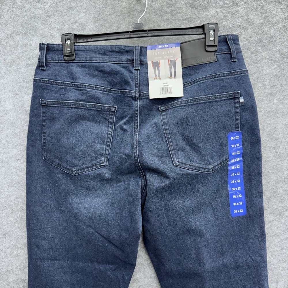 Ted Baker Comfort Stretch Jeans Men's 36x32 Regular Fit Tapered Blue Denim NEW - Picture 4 of 15